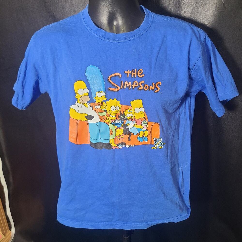 the Simpsons blue large graphic logo couch family T-shirt size large